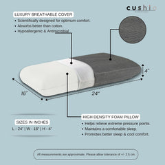 Cooling Gel Memory Foam Pillow, Cervical Pillow, White & Grey, King Size - 24 X16 X 4 Inch | For Relieving Neck & Shoulder Pain With Free Pillow Cover | Stomach Sleepers - Set Of 1
