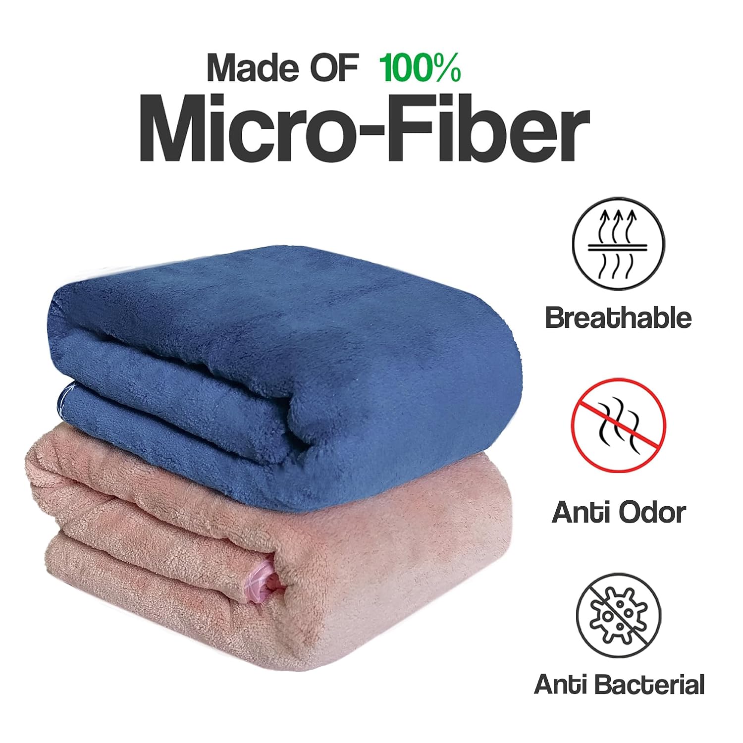 Urbanleaf Microfiber Large Bath Towel Quick Dry Super Absorbent Bath Towel | Towel For Bath, Travel, Gym, Beach, Pool & Yoga (Peach & Navy Blue)