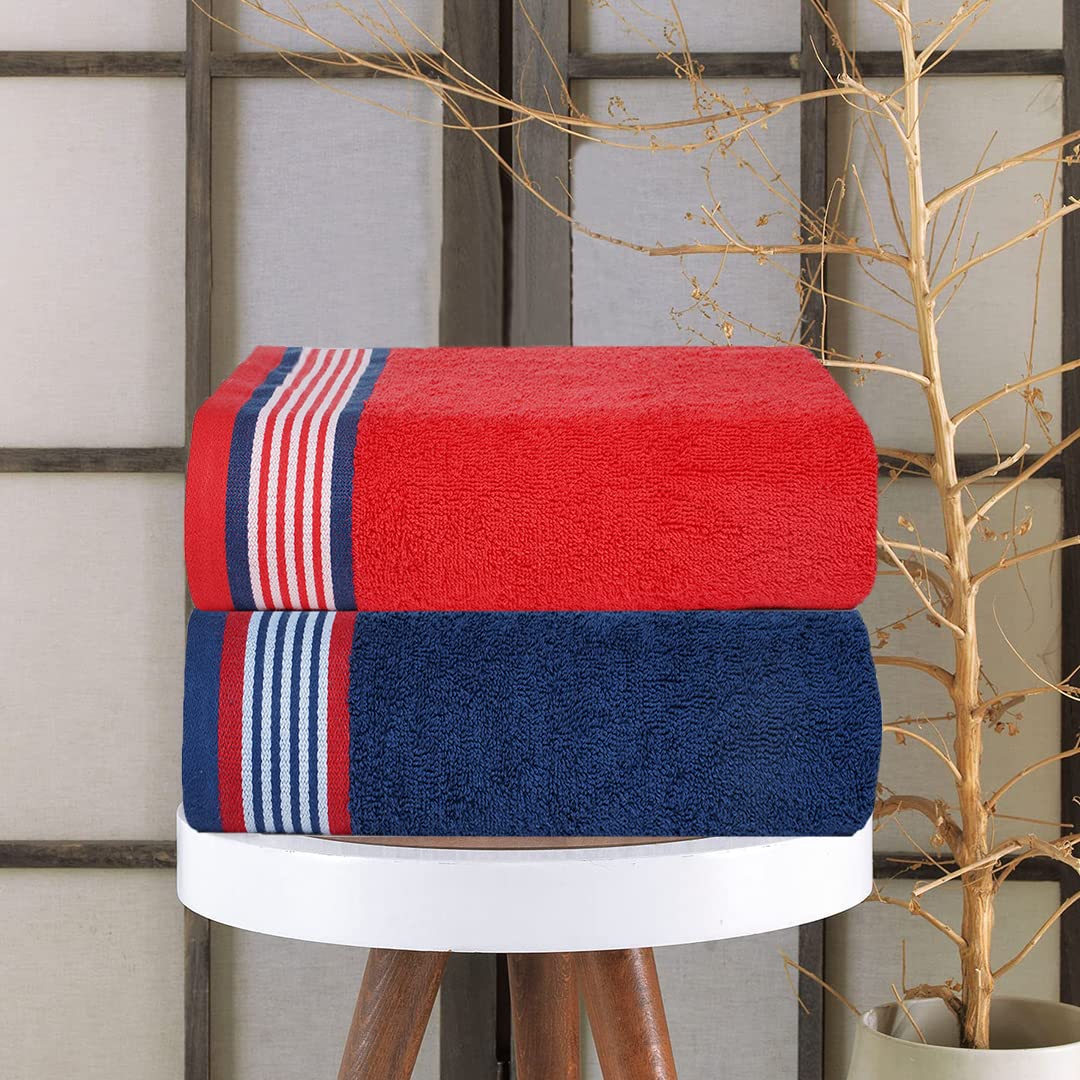 Casa Copenhagen Germany Design 100% Cotton 2 Pieces Large Bath Towel 850 Gsm (American Blue & American Red)