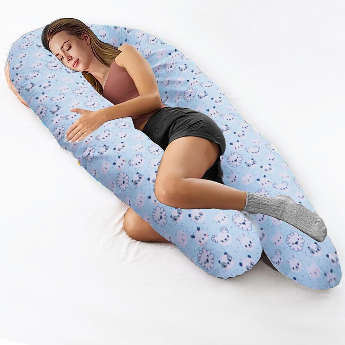 U Shaped Pregnancy Pillow, Maternity Pillow, 100% Cotton Cover, Sky-Blue, Koala | Super Premium Pillow, Versatile Use, Pregnocare Microfibers, Breathable, Comfortable Pillow, Body Pillows