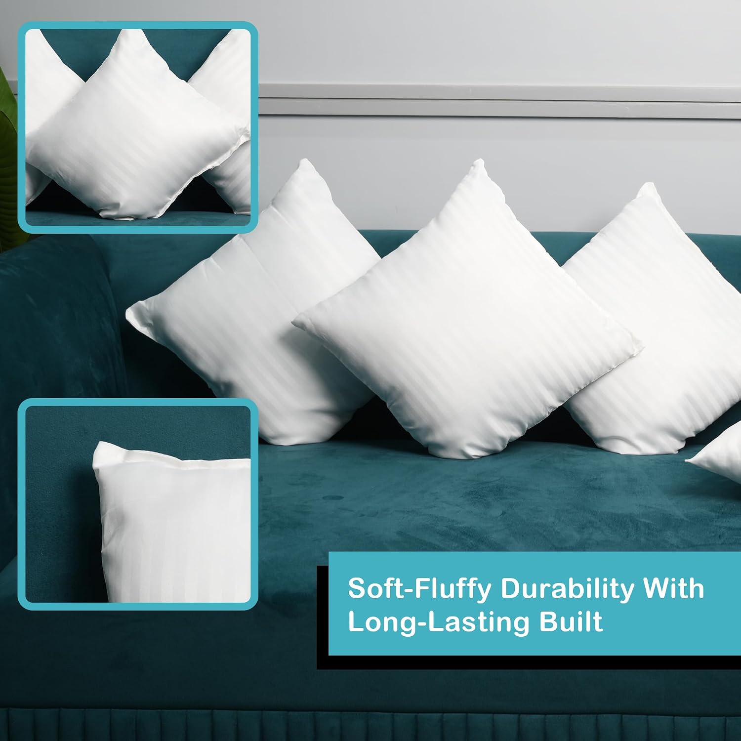 Soft Microfiber Sofa Cushions, Decorative Sofa Pillows For Car & Couch, Plain White - 16 X 16 Inch | Perfectly Plush & Cozy Cushion For Relaxation & Back Support, Soft Pillow - Pack Of 5