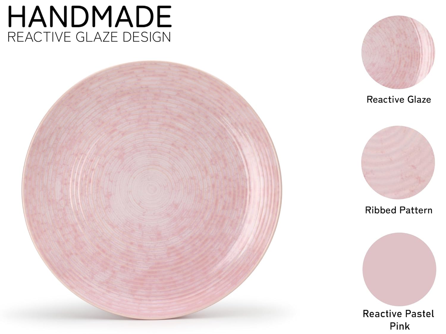 Reactive Hand Glazed Ceramic Stoneware Quarter Plates Set Of 4 - 7.4 Inch, Pastel Pink | Hand Painted, Stoneware - Dinnerware | Scratch Resistant, Microwave & Dishwasher Safe