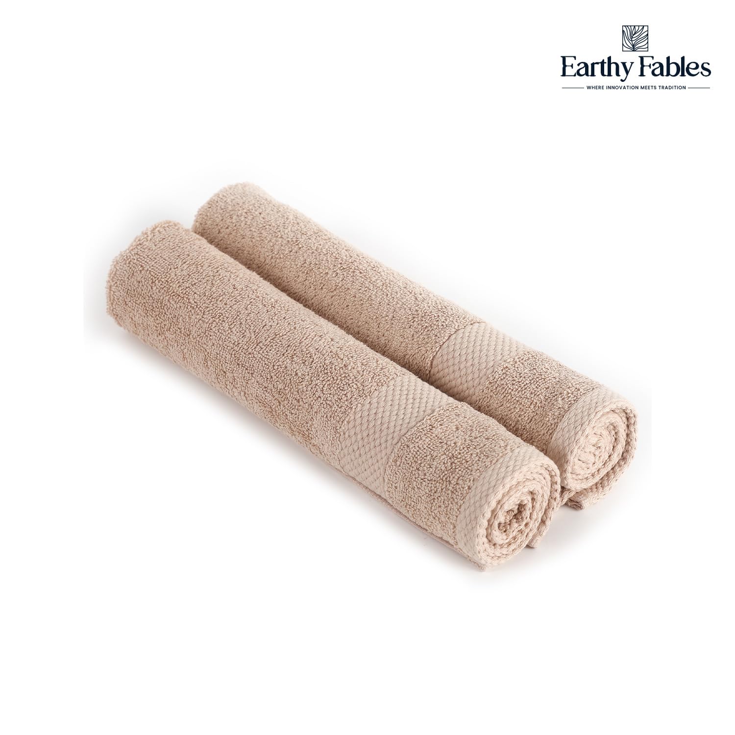 Earthy Fables Premium Hand Towels 600 Gsm | 100% Combed Cotton Ultra Soft Quick Dry & Highly Absorbent, For Home, Gym & Travel | Set Of 2 (Beige)