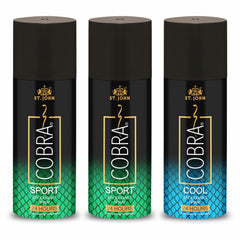 St.john Cobra Sports , Sports & Cool Deodorants Body Spray 450ml 15.2 Fl.oz. Pack Of 3 | Best Gift For Men & Women