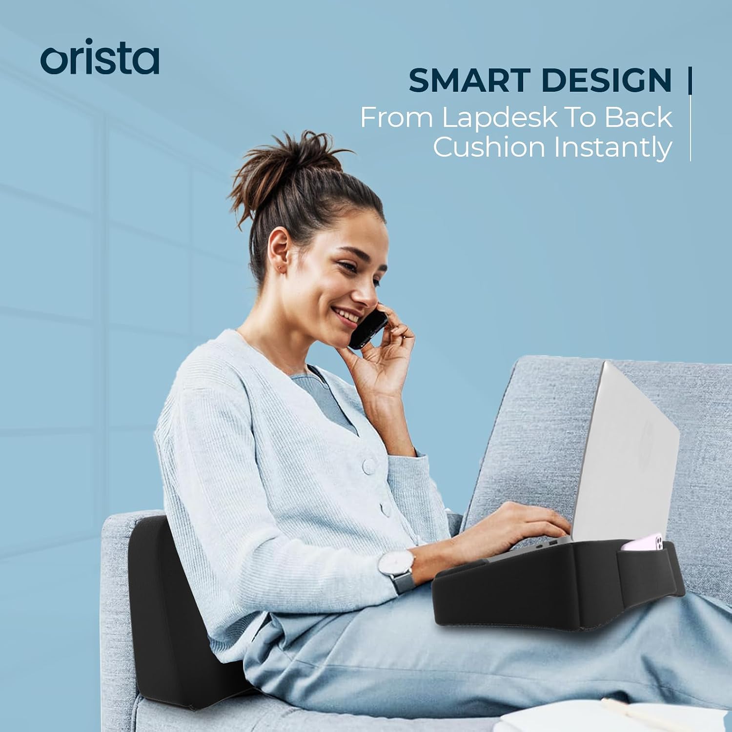Lite Lap Desk Pillow, Soft & Comfortable, Ideal For Laptop Reading & Gaming - Black Mesh | Built-In Storage Pocket & Handle | Perfect For Bed, Sofa & Floor | Lightweight & Portable