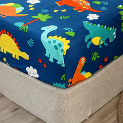 Kids 1 Single Bedsheet With 1 Pillow Covers - 42 X 75 X 8 Inches, Blue | Cotton Feel All Around Elastic Fitted Bedsheet - Suitable For Children Room Breathable & Wrinkle Free