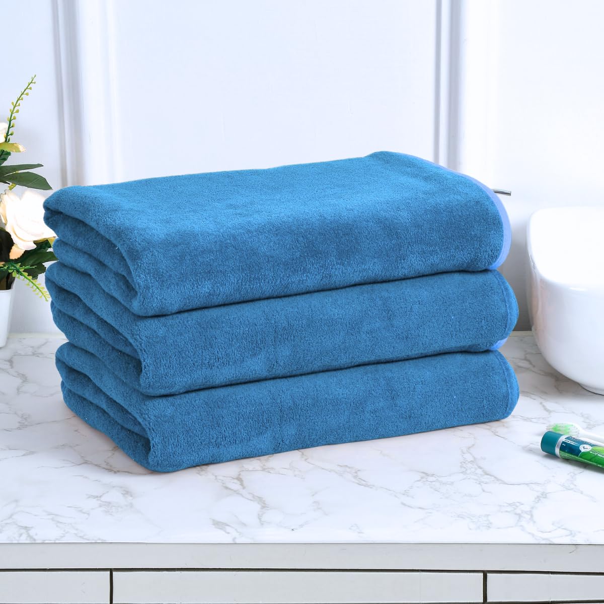 Black Gold The Finer Touch Premium Microfiber Bath Towels 1200 Gsm | Lightweight Ultra-Soft Fade Resistant (Royal Blue) - 3 Pcs