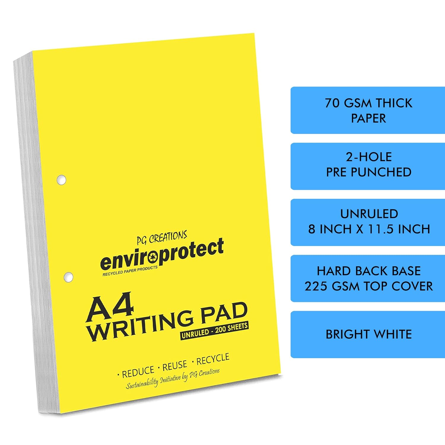 A4 Size, Jumbo Pre-Punched Blank Plain Writing Pad, Unruled For Sketching (White) Pack Of 2