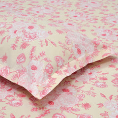 Small Single Bedsheet With 1 Pillow Cover - 57 X 88 Inches, Cream & Pink | Bedding Set Lightweight Breathable | Wrinkle-Resistant & Smooth Finish