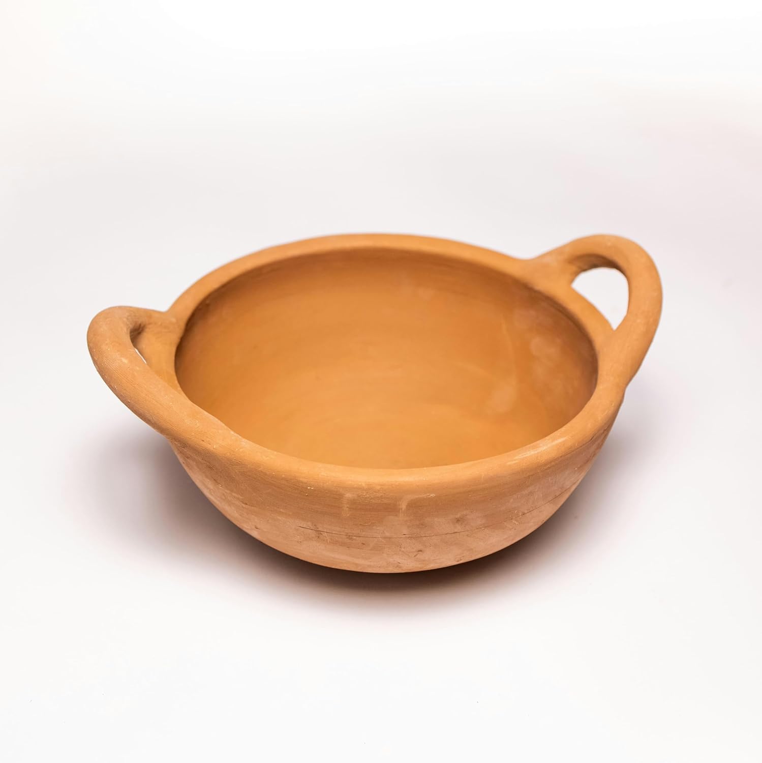 Exclusive Range Unglazed Clay Kadai | Mitti - Earthen Kadai For Cooking 2 Liters - With Natural Firing Shade & Mirror Shine, Red-Ochre (Gerua)