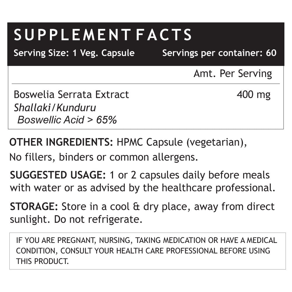 Inlife Boswellia Serrata Extract Boswellic Acids > 65% Joint Supplement, 400mg | 60 Vegetarian Capsules 100gm 0.2lbs Each Pack Of 2