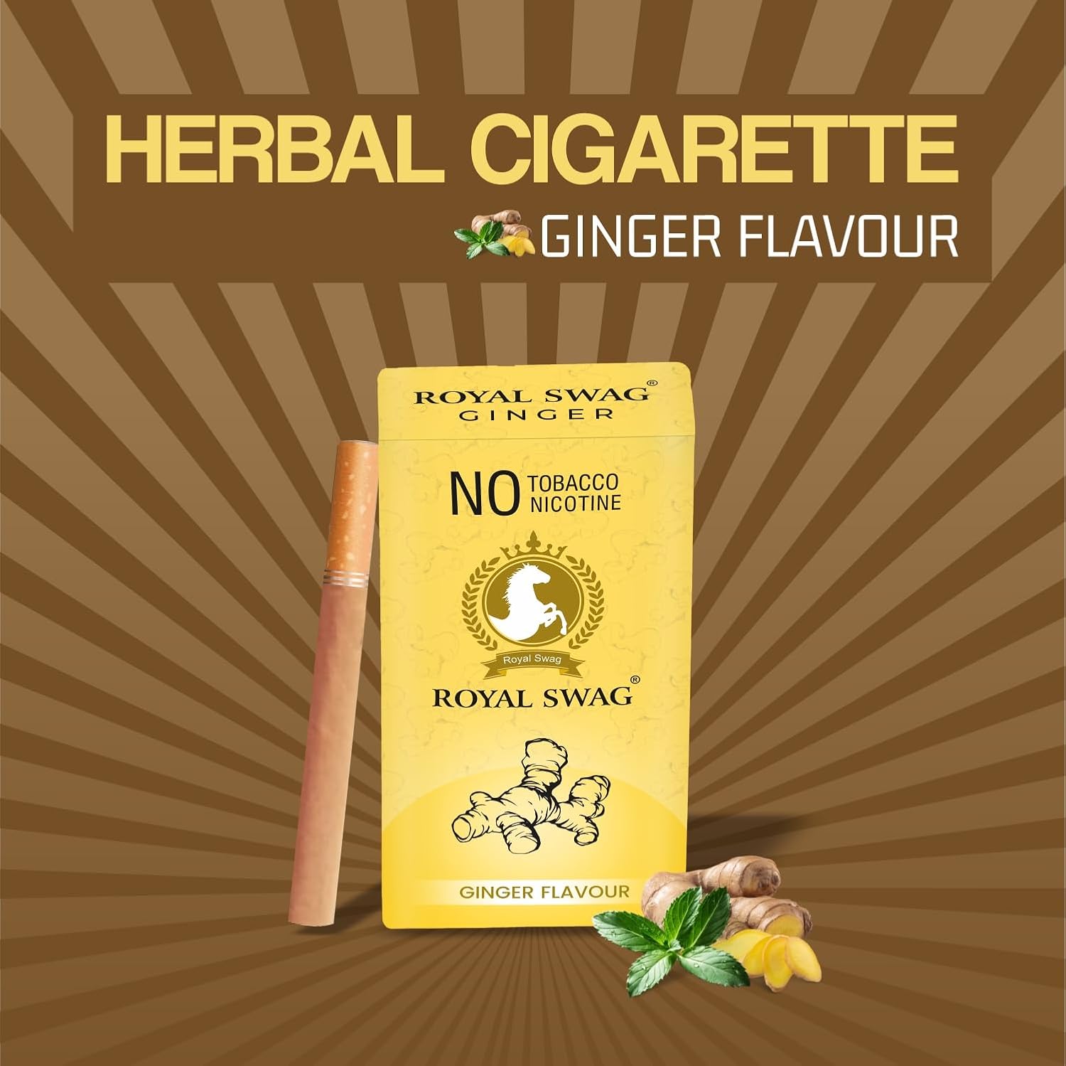 Royal Swag Natural Herbal Cigarettes Ginger, Frutta Flavour (20 Sticks) Ayurvedic Herbs Clove, Tulsi, And More Additives And Chemicals 100% Tobacco Free & Nicotine Free