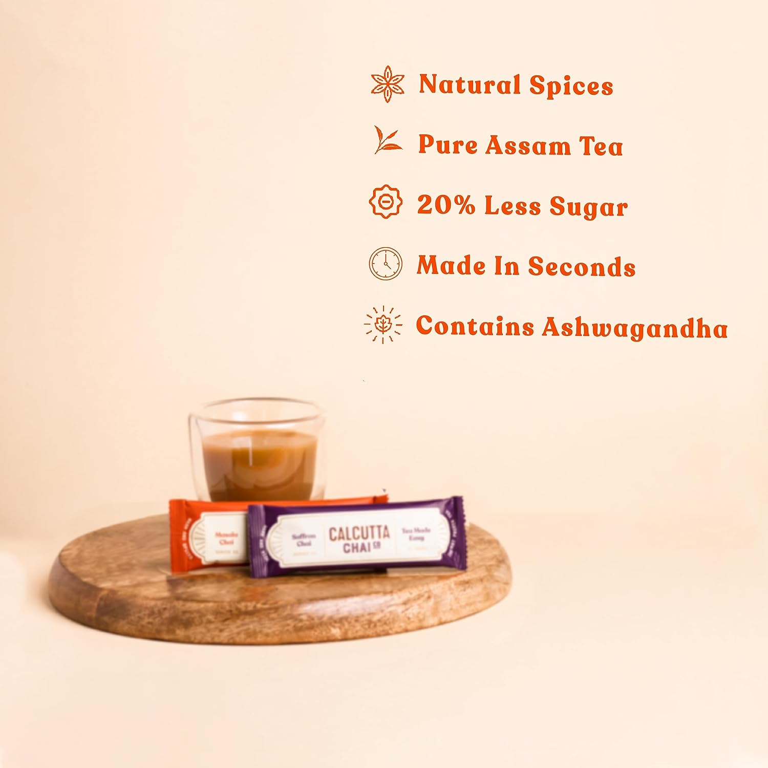 Calcutta Chai Co Instant Tea Premix Masala Chai + Saffron Chai - Pack Of 2 X 210gm, 7.4 Ounce Each, 30 Sachets | Premixed With Milk Solids & Sugar - Just Add Hot Water | High Caffeine