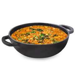 Pre-Seasoned Cast Iron Kadai With Flat Handles - Medium, 25.4 Cm, 10 Inch, 2.3 Liters, 2.5 Kg | Naturally Nonstick Kadhai, 100% Pure & Toxin-Free, No Chemical Coating