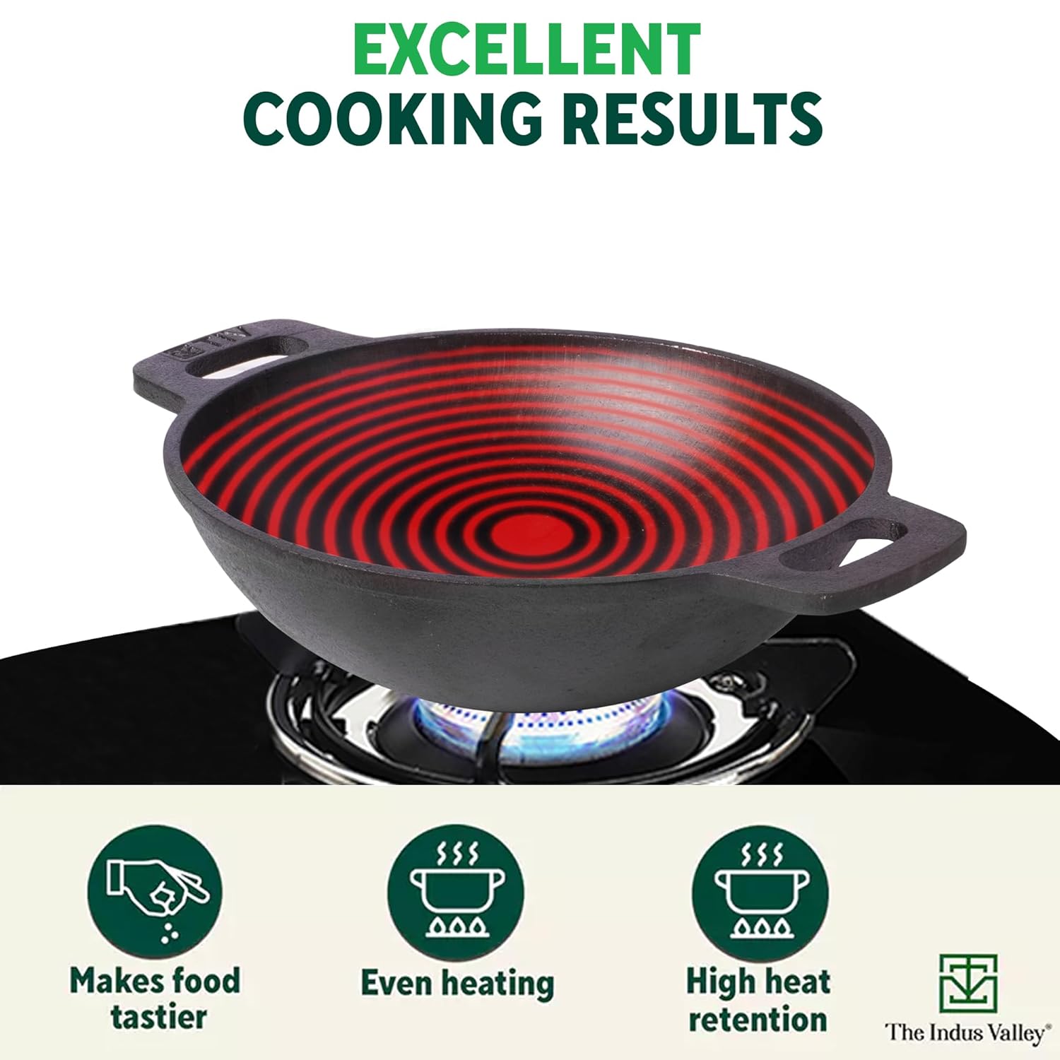 Super Smooth Cast Iron Kadai For Deep Frying - Small, 20.3cm, 8 Inch, 1.3 Liters, 1.8 Kg | Naturally Nonstick, Pre-Seasoned Kadhai, 100% Pure & Toxin-Free, No Chemical Coating