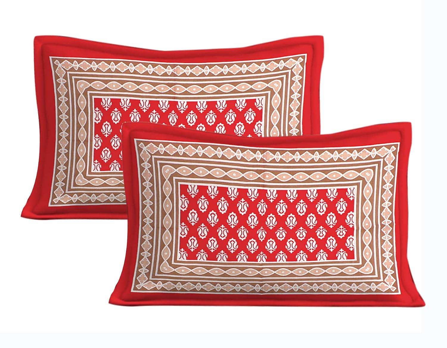 Printed Double Bedsheet For King Size With 2 Pillow Covers - 90 X 100 Inches, Red & White | Better Use Soft Detergent For Long Durability