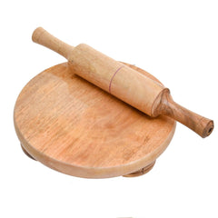 Beige Wooden Chakla With Belan - 9 Inch | Roti Maker Or Rolling Board With Wooden Rolling Pin