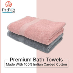 Patpug 100% Indian Ultra Soft Cotton 500 Gsm Highly Absorbent, Fade Resistant, Quick Drying Large Bath Towel (Silver Grey & Baby Pink)