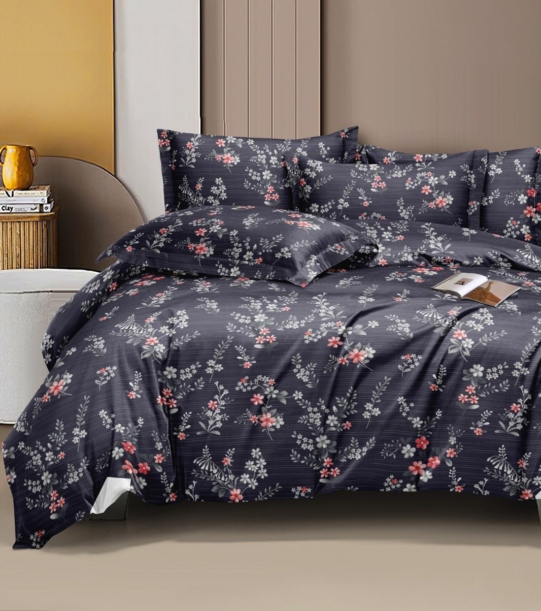 Queen Size Printed Double Bedsheet With 2 Pillow Covers For Home | 90 X 100 Inches, Dark Grey - Beautiful Bedsheet Set | Perfect For Gifting Wedding, Anniversary