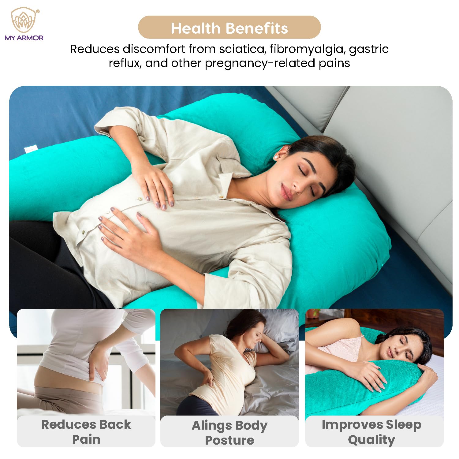 Full Body G Shape Pregnancy Pillow For Women, Maternity Pillow, Aqua Green | Pillow Gift For Pregnancy Sleeping, Premium Velvet Cover With Zip | Adjustable & Washable, Relieves Pain