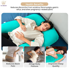 Full Body G Shape Pregnancy Pillow For Women, Maternity Pillow, Aqua Green | Pillow Gift For Pregnancy Sleeping, Premium Velvet Cover With Zip | Adjustable & Washable, Relieves Pain