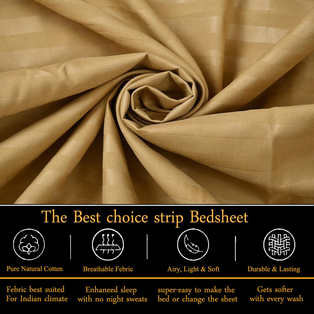 Plain Double Bedsheet For Queen Size With 2 Pillow Covers - 90 X 95 Inches, Beige | Wrinkle Resistant & Soft Skin Safe | All Season Comfort Fabric