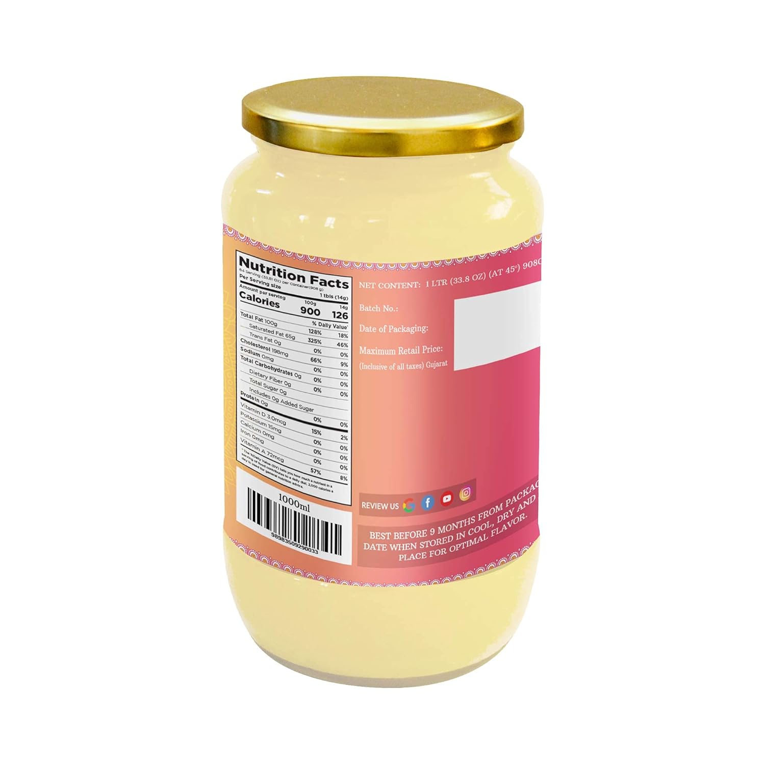 Natural Premium Amrutam A2 Desi Buffalo Ghee By Mukhia | Delicious Healthy & Nutritious Buffalo Desi Ghee Good For Frying | (1 Litre) 33.8 Ounce | Jar Pack