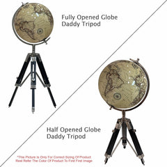 Educational & Antique Blue Wooden Tripod For Home Decor World Globe Up To Date Map, Office Decor, Gift Item, Showpiece - 8 Inch, Chrome Plating, Pack Of 1