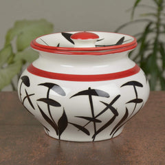 Hand Painted & Handcrafted Ceramic Handi With Lid - 1250ml, Black & White | Dahi Handi - Serving Handi - Biryani Handi