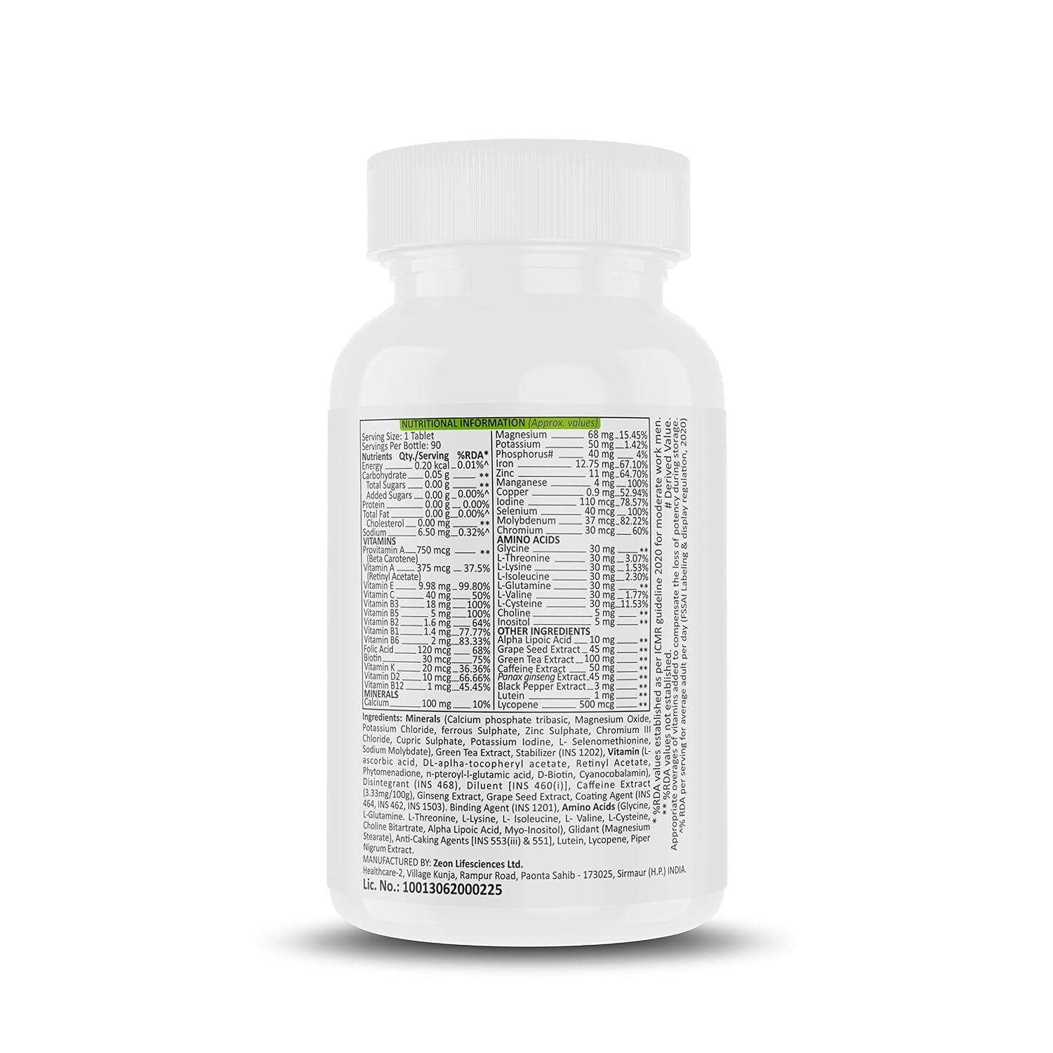 Muscle Nectar Multivitamin With Multimineral, Amino Acids & Green Tea Extract, For Men & Women | 90 Tablets 150gm 0.3lbs