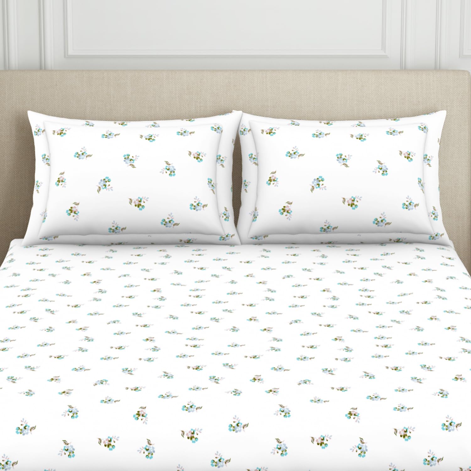 Breathable Pure Cotton King Size Bedsheet With 2 Pillow Covers - 72 X 78 Inches, White | Elastic Fitted Bedsheet | Durable Bedsheets For Everyday Comfort