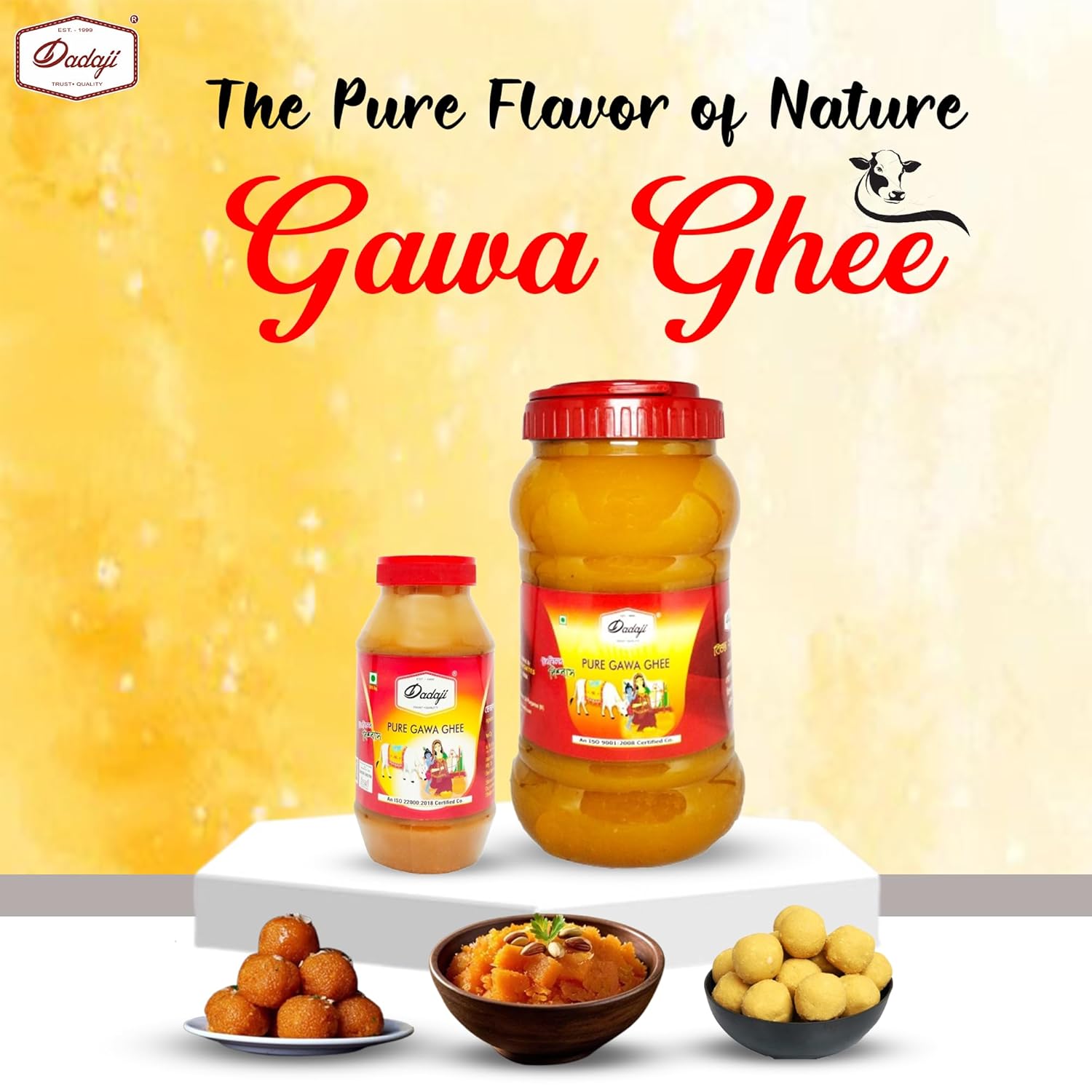 Organic Pure Gawa Ghee By Dadaji | High In Vitamins A, D & Healthy Desi Cow Ghee Perfect For Overall Health | (500ml) 16.9 Ounce | Plastic Bottle