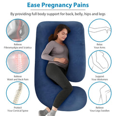 G Shaped Full Body Maternity Pillow For Pregnant Women, Dark Blue - 57 Inch | Washable Premium Cotton Cover | Adjustable Pillow, Multiple Positions Sleeping, Soft & Comfortable Pillow
