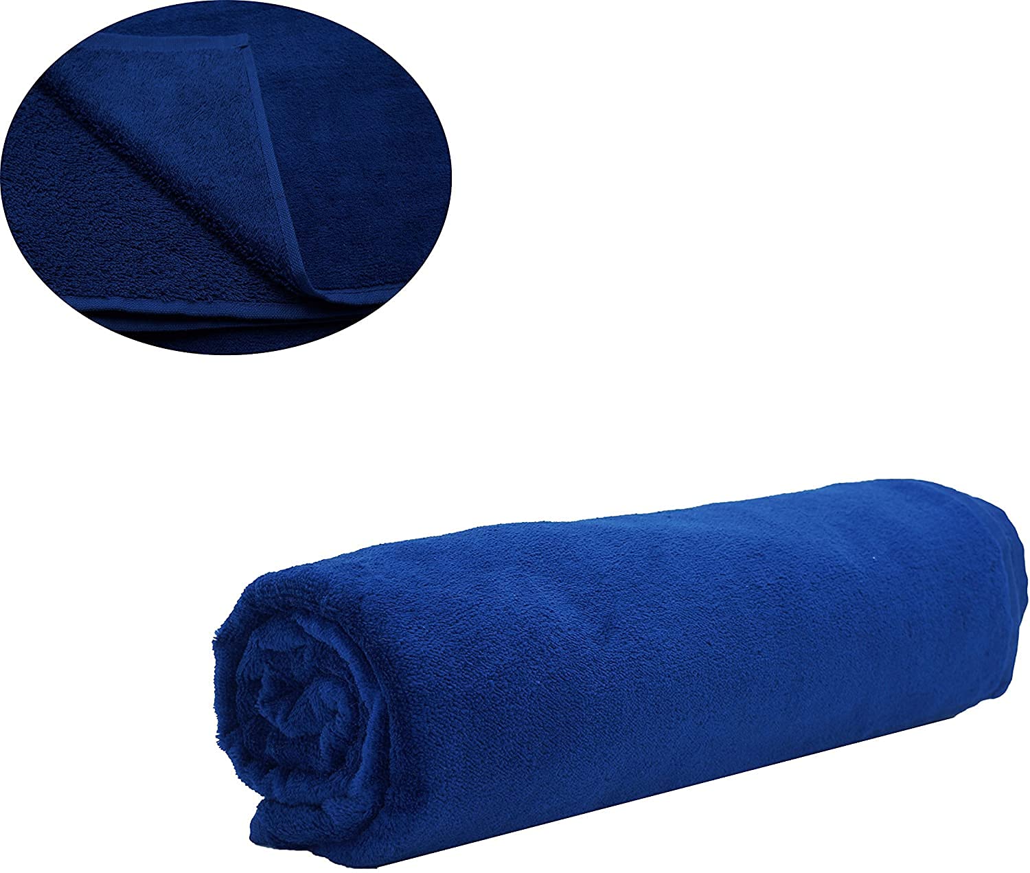 Tiqh 100% Zero Twist Cotton Highly Absorbent & Quick Dry Extra Large Soft Beach Towel 600 Gsm (Navy)