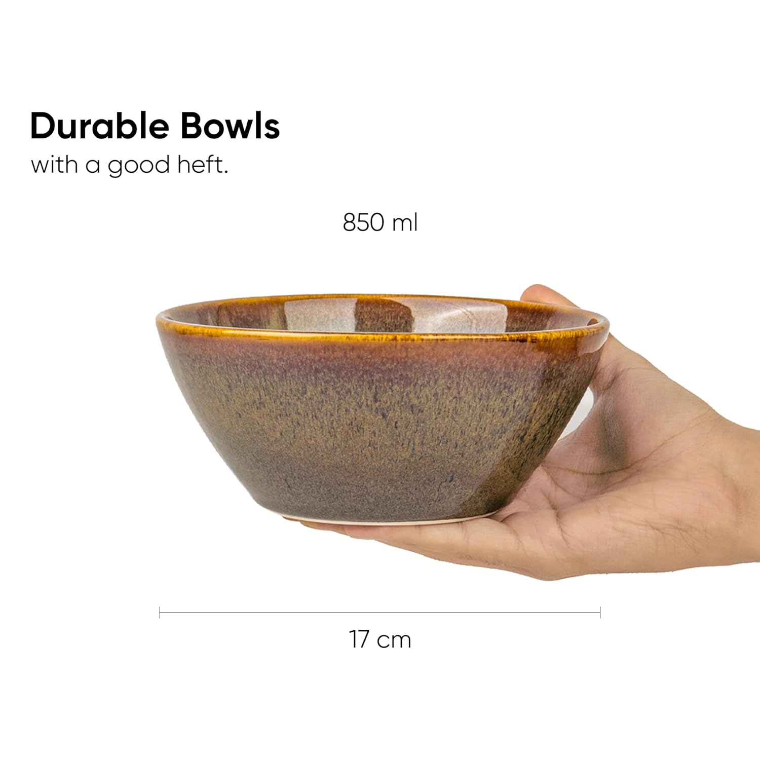 Ceramic Serving Medium Bowls Set Of 2 Pieces - 850ml Each, Brown Reactive | Premium Ceramic Bowls - Medium Size | Microwave Safe Bowls - Bowl Sets With Glossy Finish | Ceramic Bowls