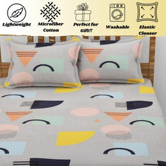 Elastic Fitted Bedsheet For Double Bed With 2 Pillow Cover - 60 X 78 Inches, Grey | Super Soft Brushed Durable Fabric