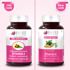 Bliss Welness Plant Based Natural Vitamin E, Sunflower Oil Extract, Argan Oil Extract , Aloevera Extract | Pure Skin Hair & Face Care Health Supplement | 30 Vegetarian Capsules 50gm 0.1lbs