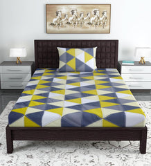 Bedsheet For Single Size Bed With 1 Pillow Cover - 57 X 87 Inches, Grey & Yellow | Gifts For Wedding Or Anniversary, Surprise, Soft, Breathable, & Comfortable Bedsheet