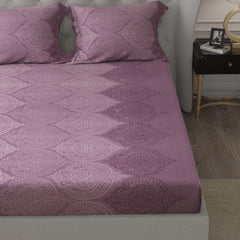Cotton Elastic Fitted Double Bedsheet For King Size With 2 Pillow Covers - 78 X 72 + 8 Inches, Ogee Lavender | Soft Wrinkle Free & Breathable Elastic Bedsheets For King Size Bed