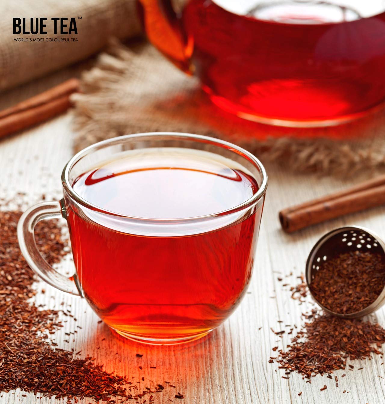 Blue Tea Rooibos Herbal Tea - 50gm Pet Jar, 1.7 Ounce, 50 Cups | Flower Based Antioxidant Rich Tea - Detox Tea, Gluten Free, Non-GMO | No Added Colors, No Preservatives