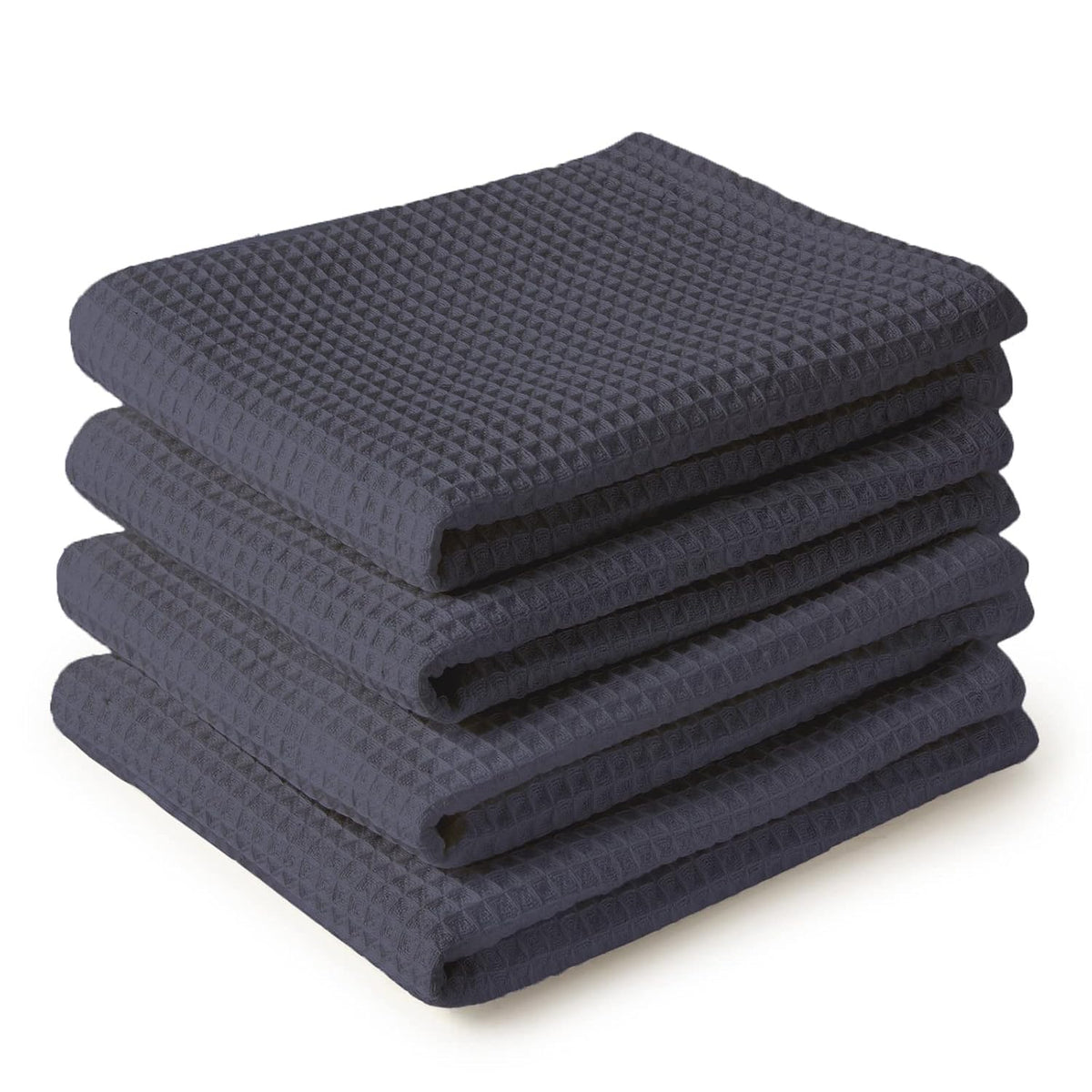 Encasa Xo Kitchen Dish Towels Set 320 Gsm | Waffle Weave & Flat Hand Tea Towel | Quick Drying Reusable Cotton Washcloths | Set Of 4 (Grey)