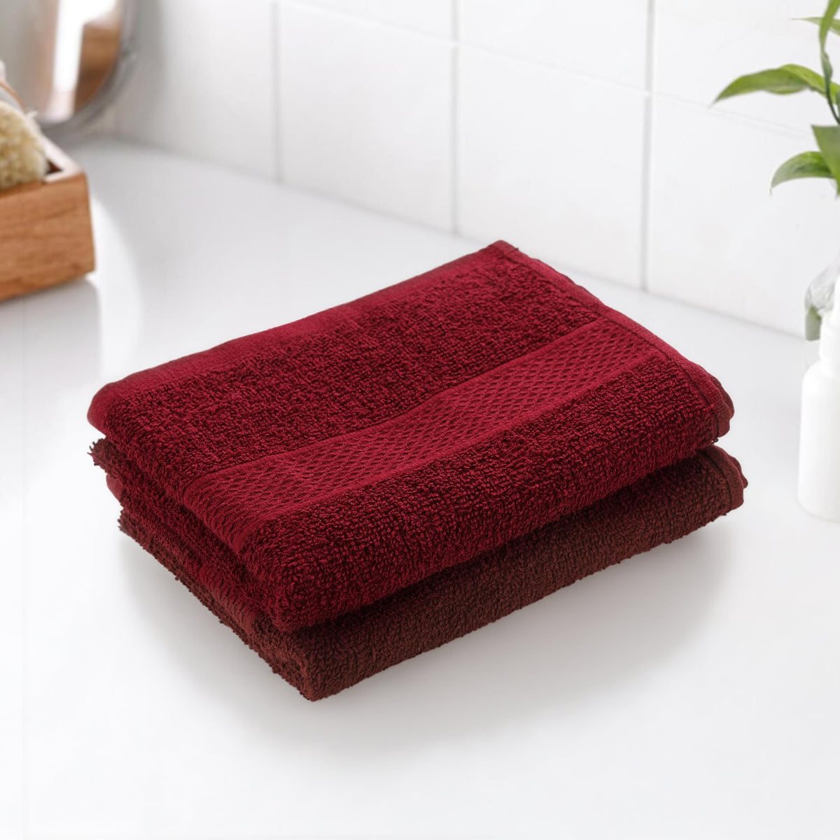Earthy Fables Basic Hand Towel 400 Gsm | Pure Carded Cotton, Soft, Absorbent, Quick Dry & Skin-Friendly Towel - Pack Of 2 (Wine)