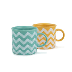 Large Ceramic Coffee Mug Set Of 2 - Yellow & Sea Green, 350ml Each | Ceramic Mountain Mug, Tea Mug With Matte Finish - Mug For Coffee | Ceramic Coffee Mug - Microwave Safe & Dishwasher Safe