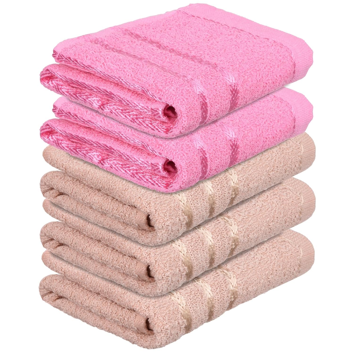 Kuber Industries Face Towel 1000 Gsm | Towels For Daily Use Workout Hand Towel | Lining Design | Pack Of 5 (Brown & Green)