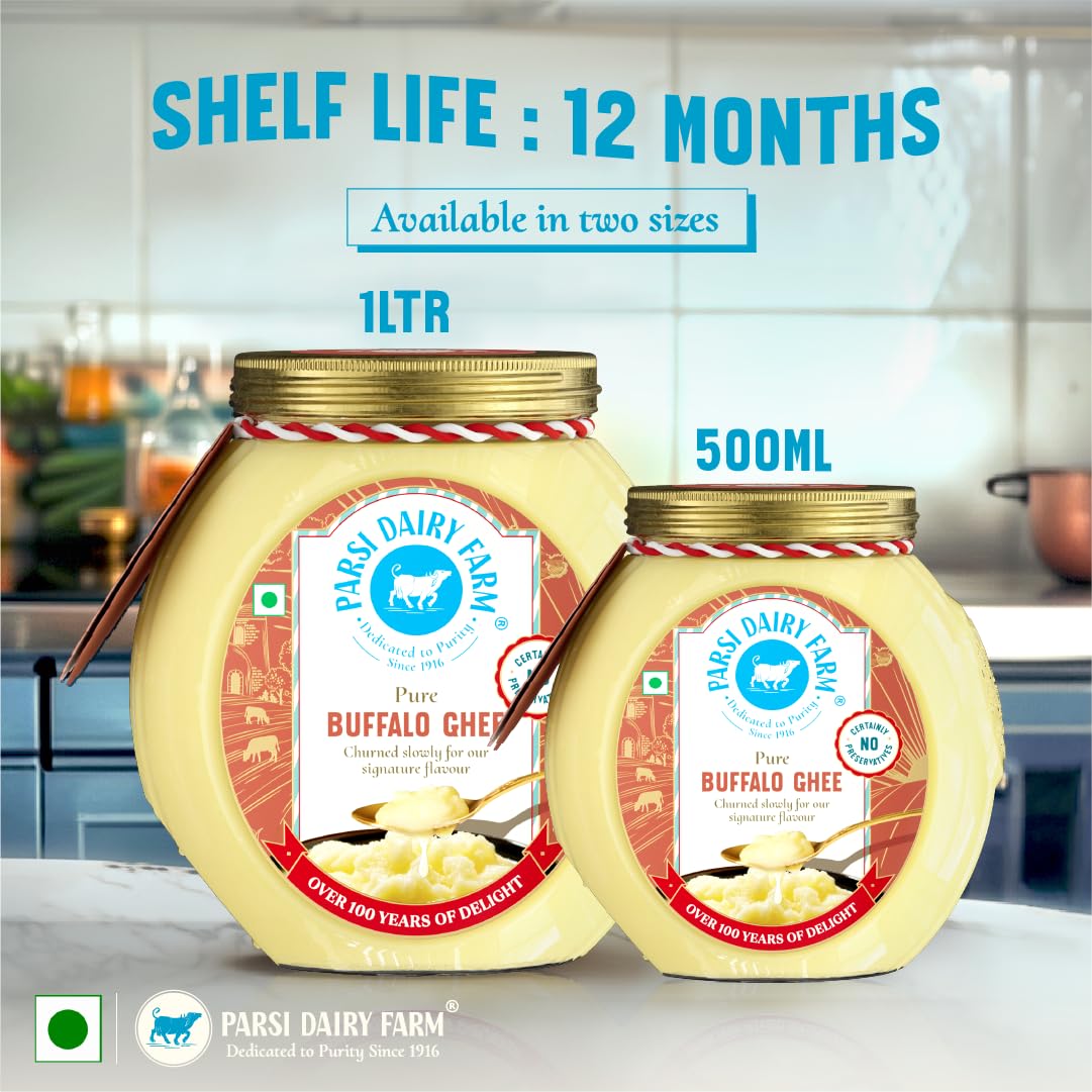 Pure Desi Buffalo Ghee By Parsi Dairy Farm'S | Healthy & Nutrients Buffalo Ghee Perfect For Glowing Skin | (500ml) 16.9 Ounce | Jar Pack