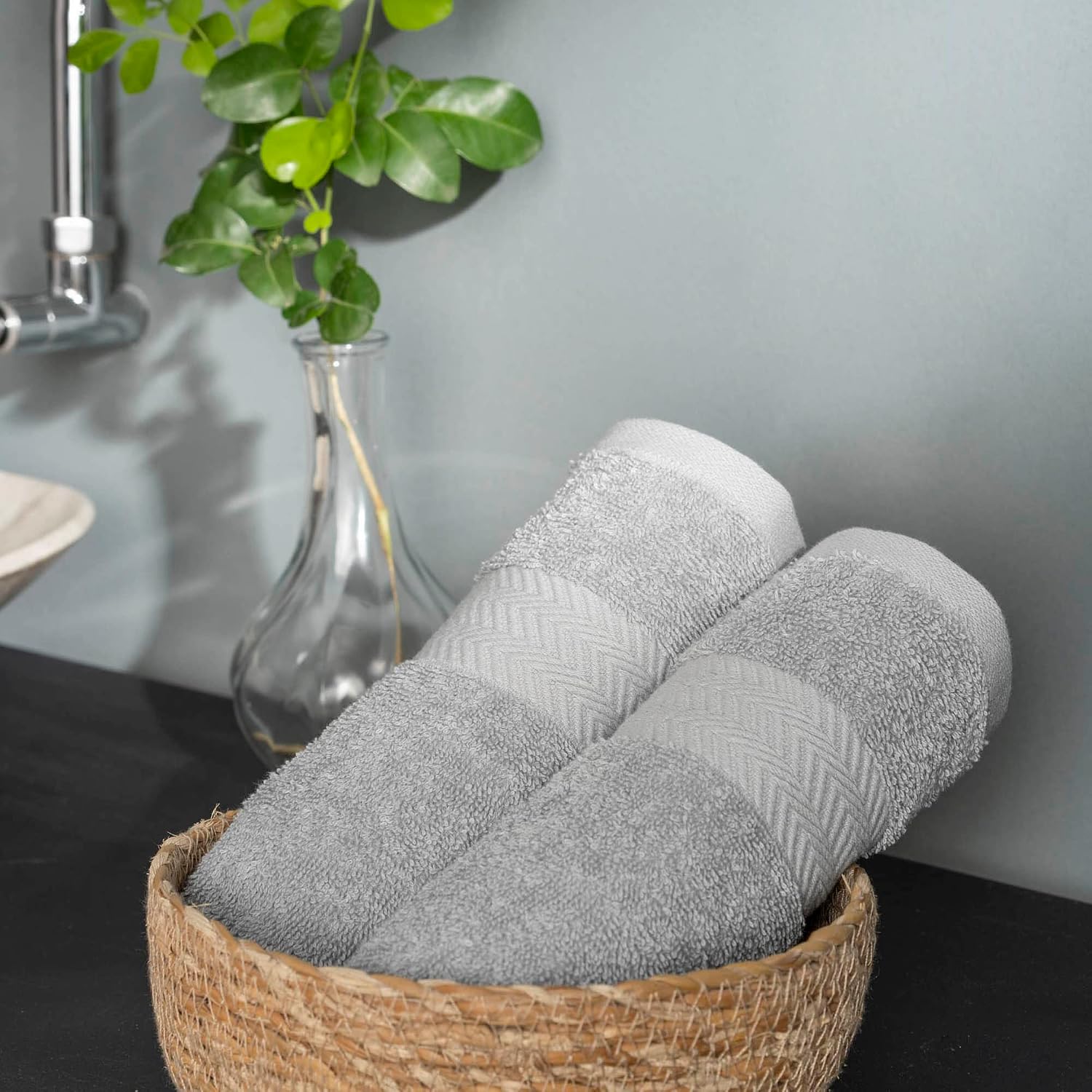 Ddecor Cotton Hand Towel 500 Gsm - Pack Of 2 (Light Gray)