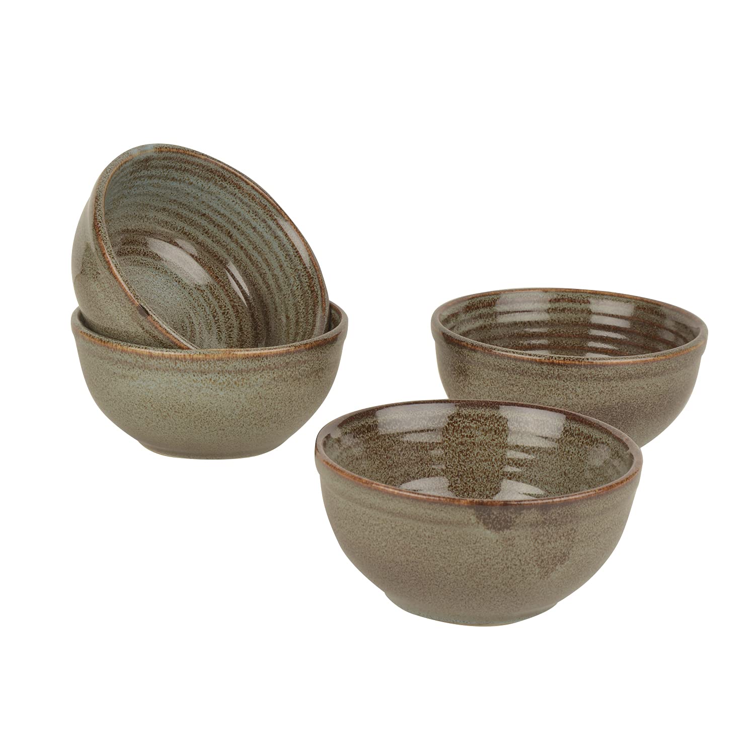 Studio Pottery Ribbed Ceramic Dinner Serving Bowls Set Of 4 - 300ml Each, Brown | Vegetable & Dessert Serving Bowls - Kitchen Bowl Set | Brown Symphony Collection