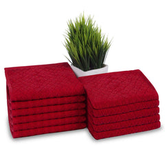 Divine Overseas Cotton Terry Dish Clothes 1200 Gsm | Soft & High Absorbent (Red) - Pack Of 12