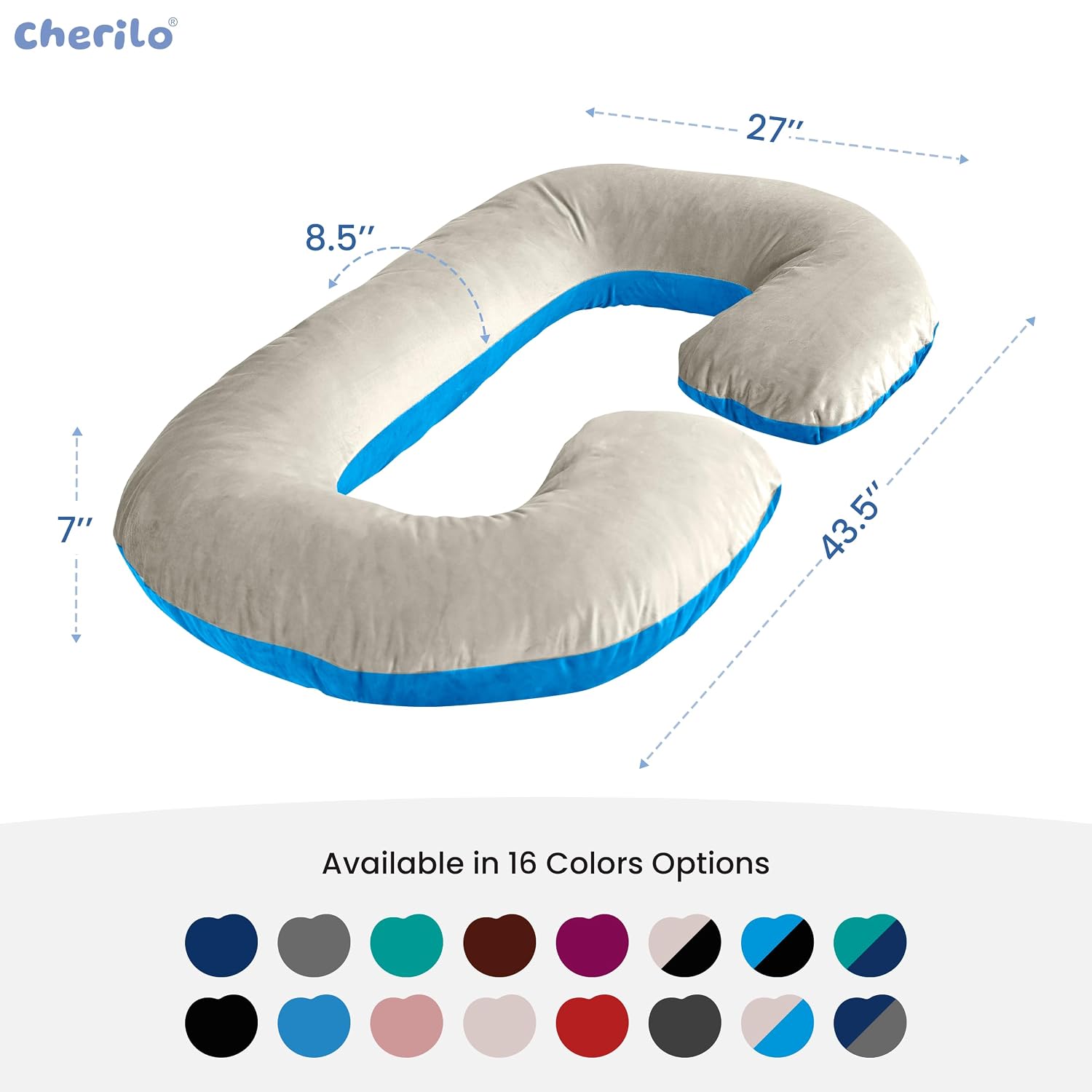 C Shaped Pregnancy Pillow For Maternity & Baby Nursing, Beige & Sky Blue | Full Body Support, Abdomen, Hip, Spine, Neck & Head Support Cushion | Premium Velvet Outer Cover With Zip, Comfy