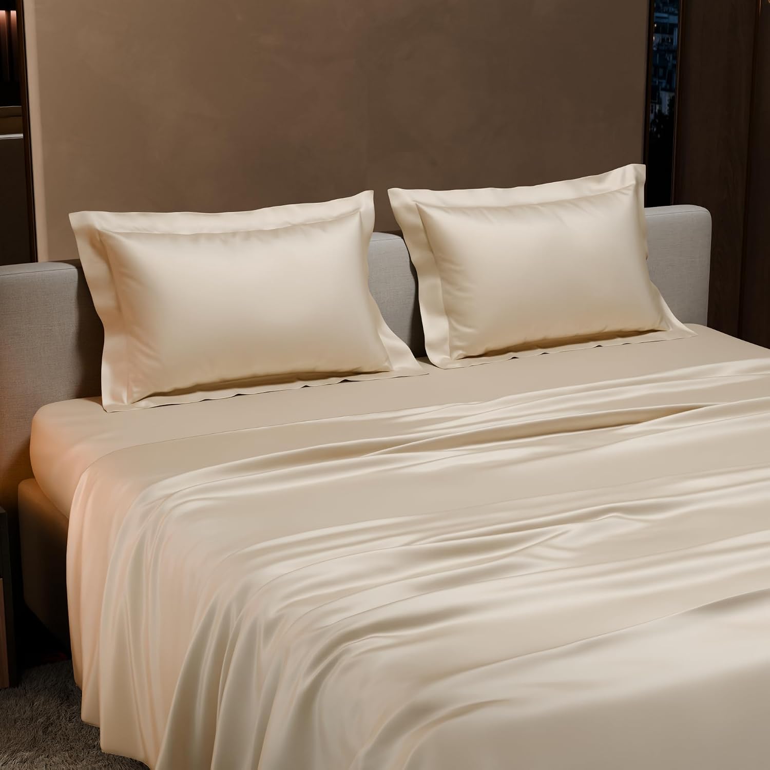 Double Bedsheet With 2 Pillow Covers - 90 X 100 Inches, Charming Ivory | Ultra Satin Premium Bedding Set | Gift For Couples, Wedding, Anniversary, Date Night